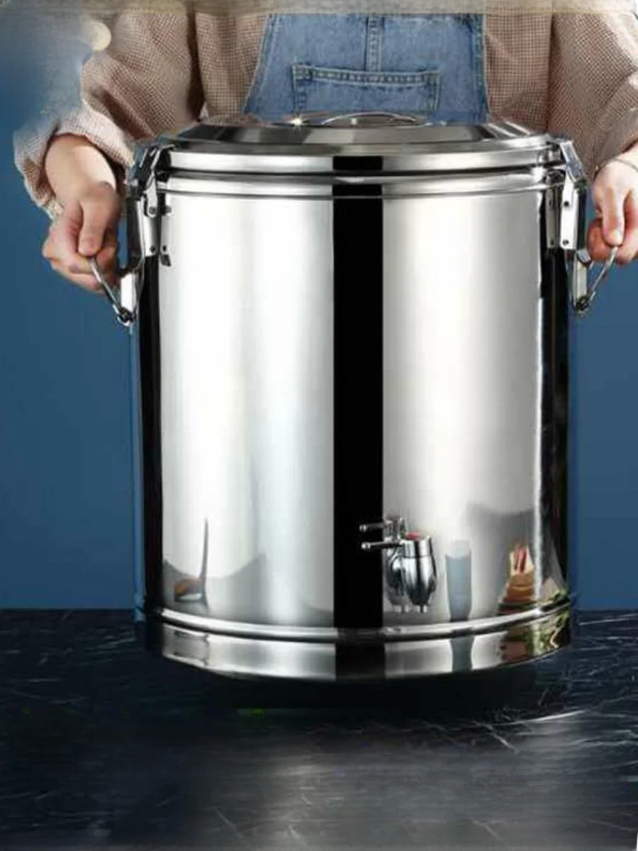 

New 304 Stainless Steel Double Layer Insulated Soup Bucket Cold Preservation Commercial Rice Bucket Soy Milk Bucket Freshness...