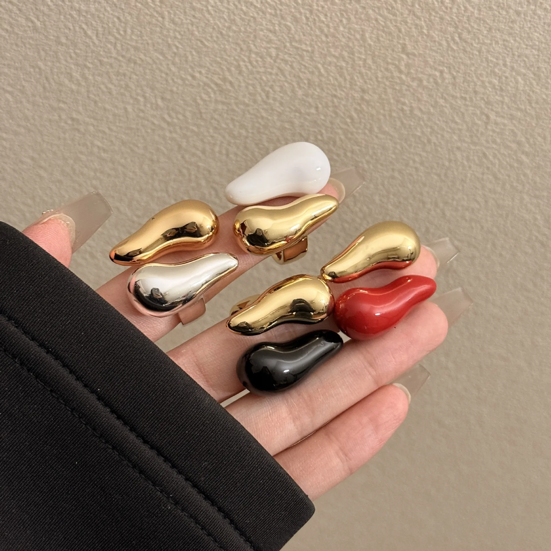 Vintage Water Drop Irregular Enamel Open Adjustable Rings for Women Girls Gold Plated Trendy Finger Jewelry Gift
