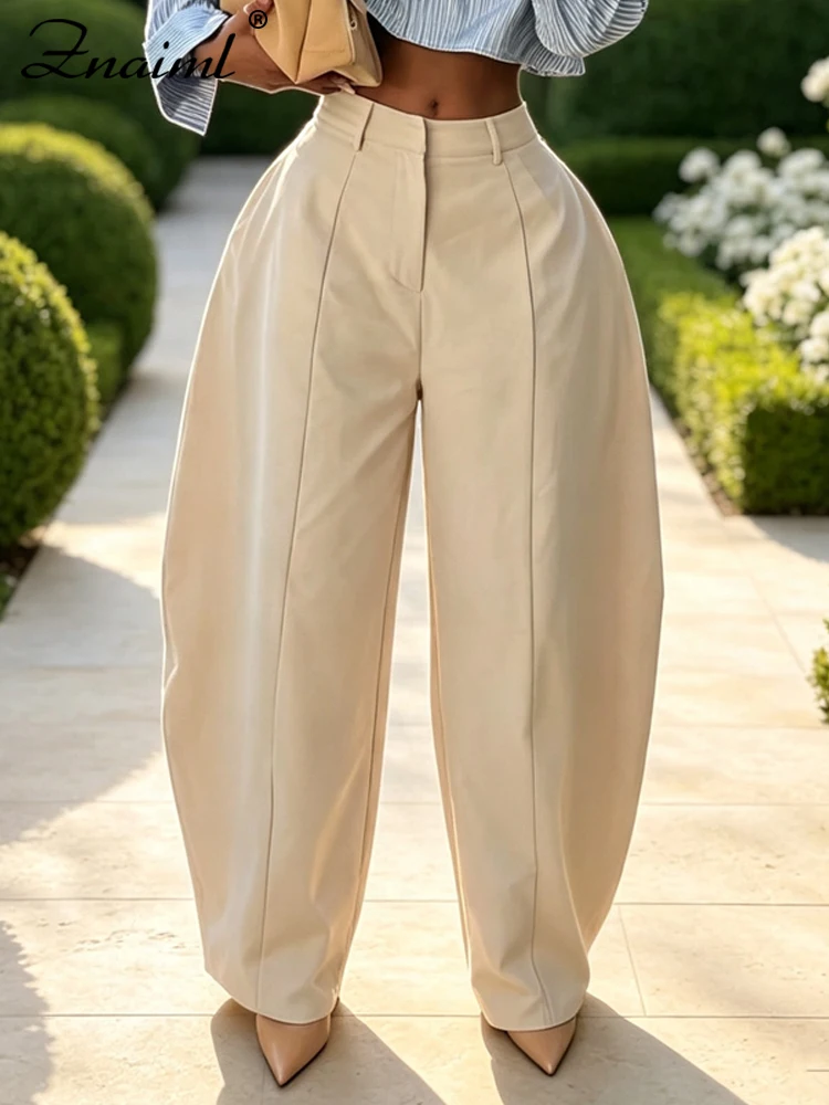 Znaiml Women’s High Waist Wide Leg Trousers Loose Fit Solid Color Casual Pants Elegant Work Office Streetwear Autumn Spring 2026