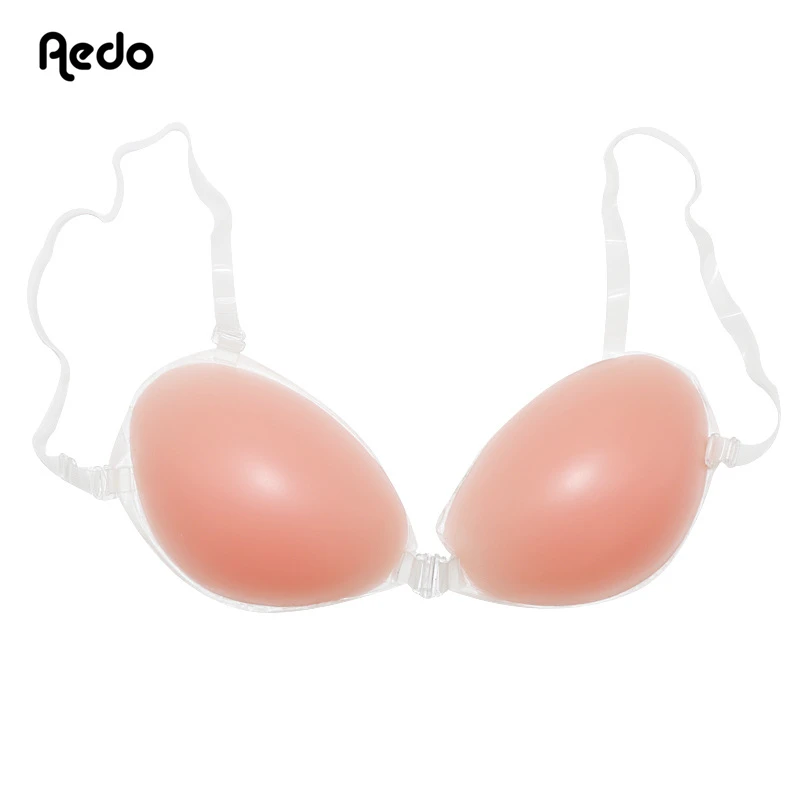 Aedo Adjusted-straps Invisible Self-adhesive Silicone Bra Women Sticky Push-up Seamless Reusable Nude Bra