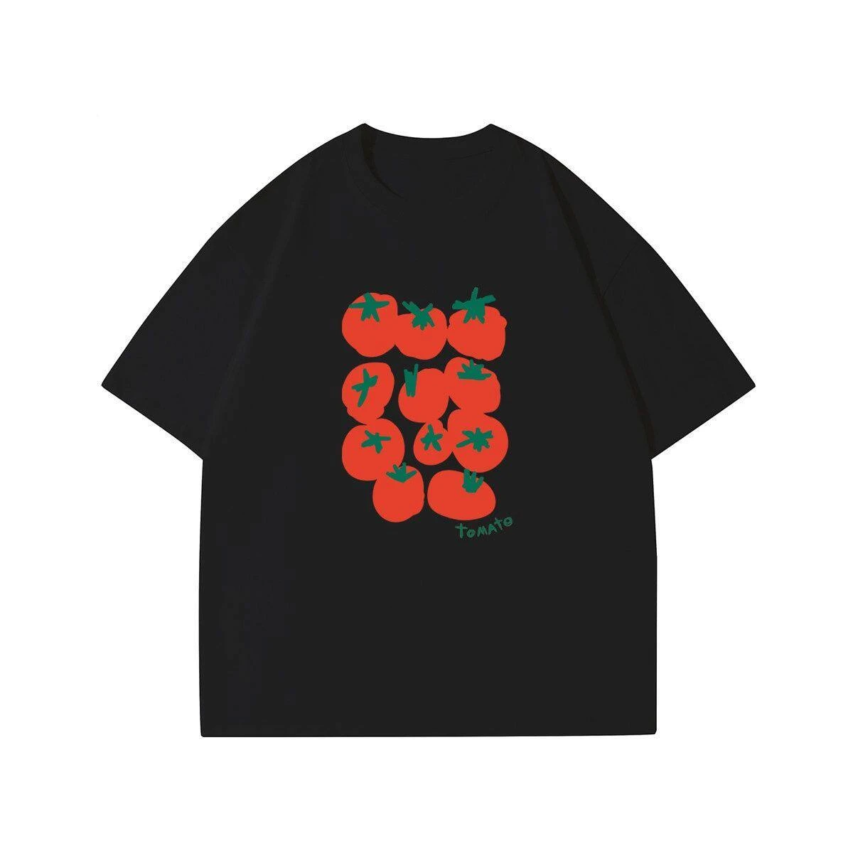 

Trendy Tomato Pattern Printed Short Sleeved T-shirt for Men and Women Summer 2026 New Casual Loose Pure Cotton T-shirt
