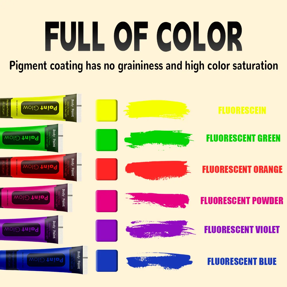 UV 형광 페이스 및 바디 페인트, 어둠 속에서 빛나는 화장품, 할로윈, 카니발 및 파용 속건성 세탁 가능 페인트
