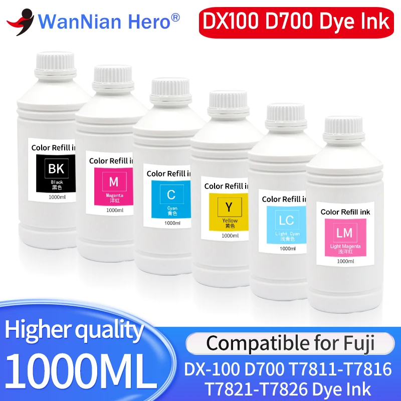 1000ML Dye Ink higher quality For Fuji DX100 Printer T7811 T7812 T7816 Ink For Epson D700 Dye Ink T7821 T7826 6 colors available