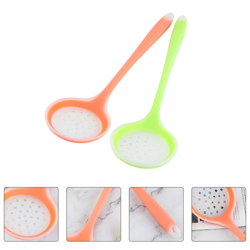 

2pcs Silicone Skimmer Spoon Kitchen Strainer Scoop Heat Insulated Food Grade Oil Filter Spoon For Noodles French Fries