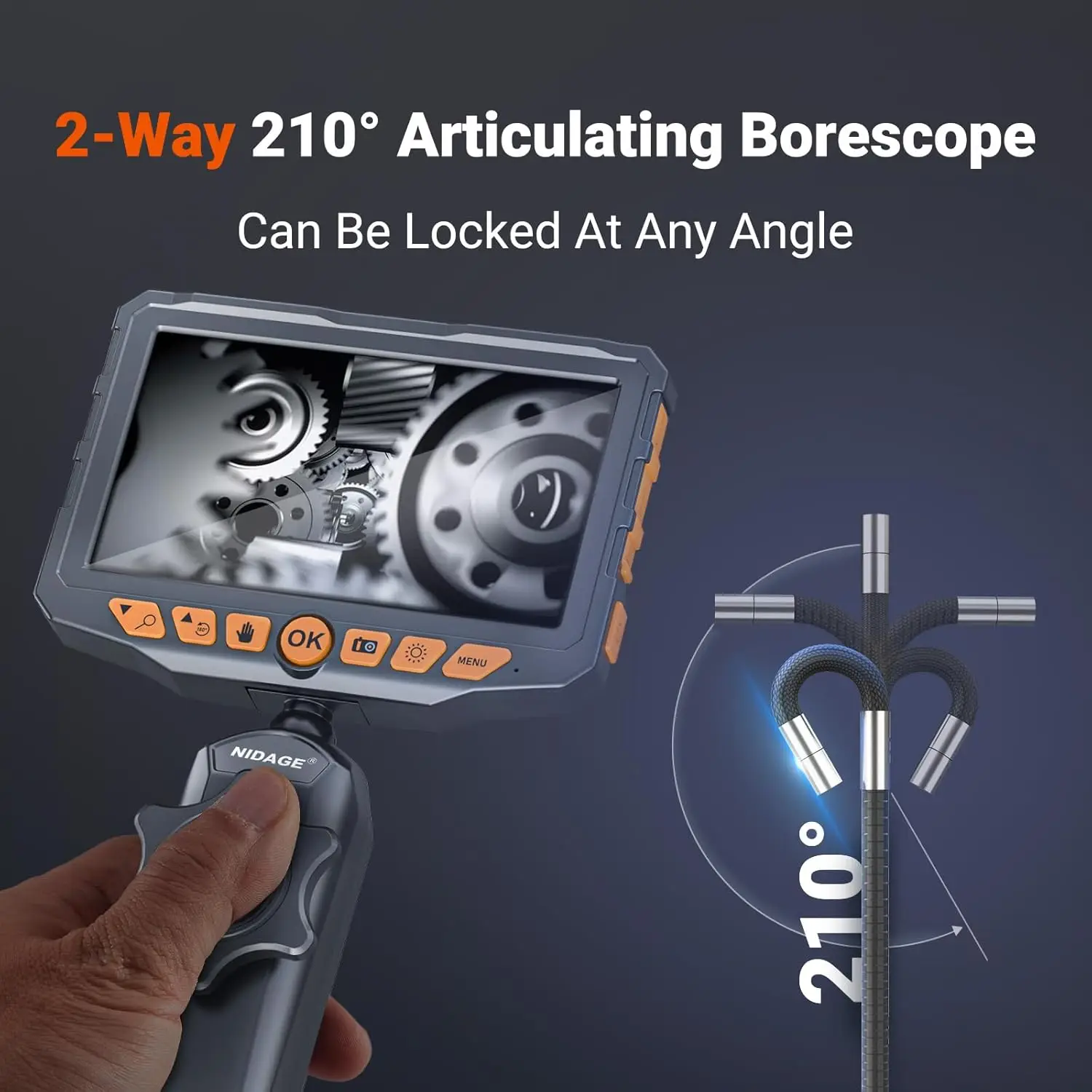 5Inch IPS Screen 6mm Dual Lens  2MP 1080P 360Degree  Articulate  Rotation Steering Endoscope Inspection Microscope Camera