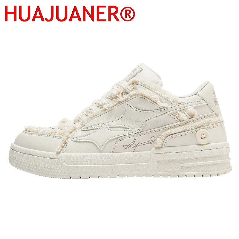 HUAJUANER Women Shoes For Men Tennis Retro Fashion Star Shoes White Leather Male Sneakers Couple Outdoor Sport Casual Shoes view 4