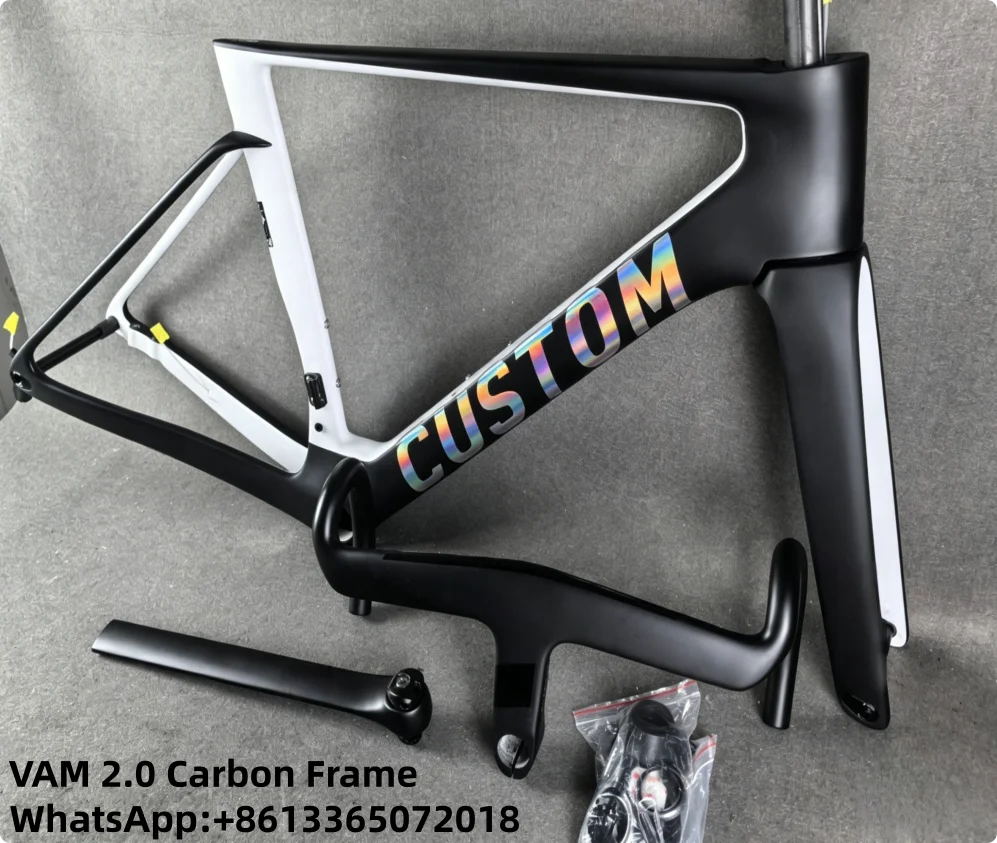 Leichtes VAM 2.0 Rahmenset aus Carbon für Rennräder mit Scheibenbremsen, weiß und schwarz, T47, Breite 79 mm, individuelle Lackierung