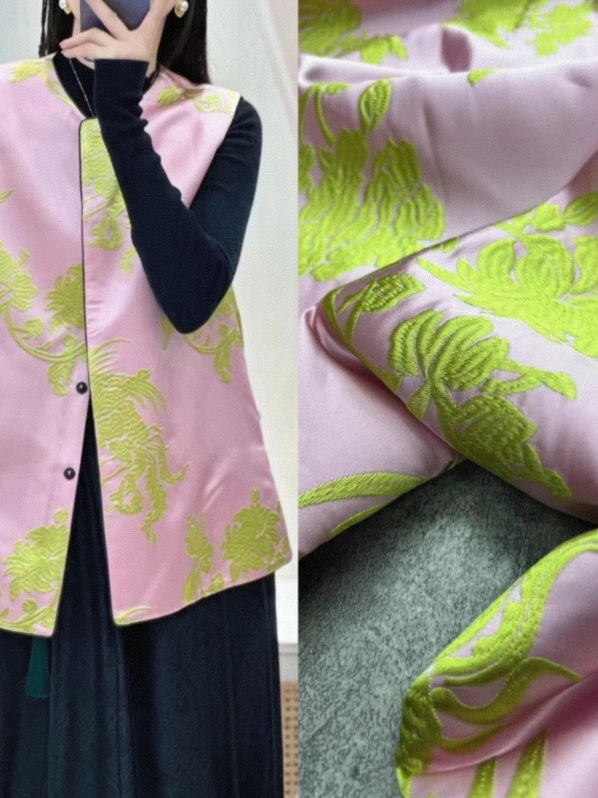 

Новая розовая ткань из шелкового парчового полотна с тяжелой вышивкой, материал для китайских топов, пальто, жилетов, домашних губчатых подушек, DIY рукоделия