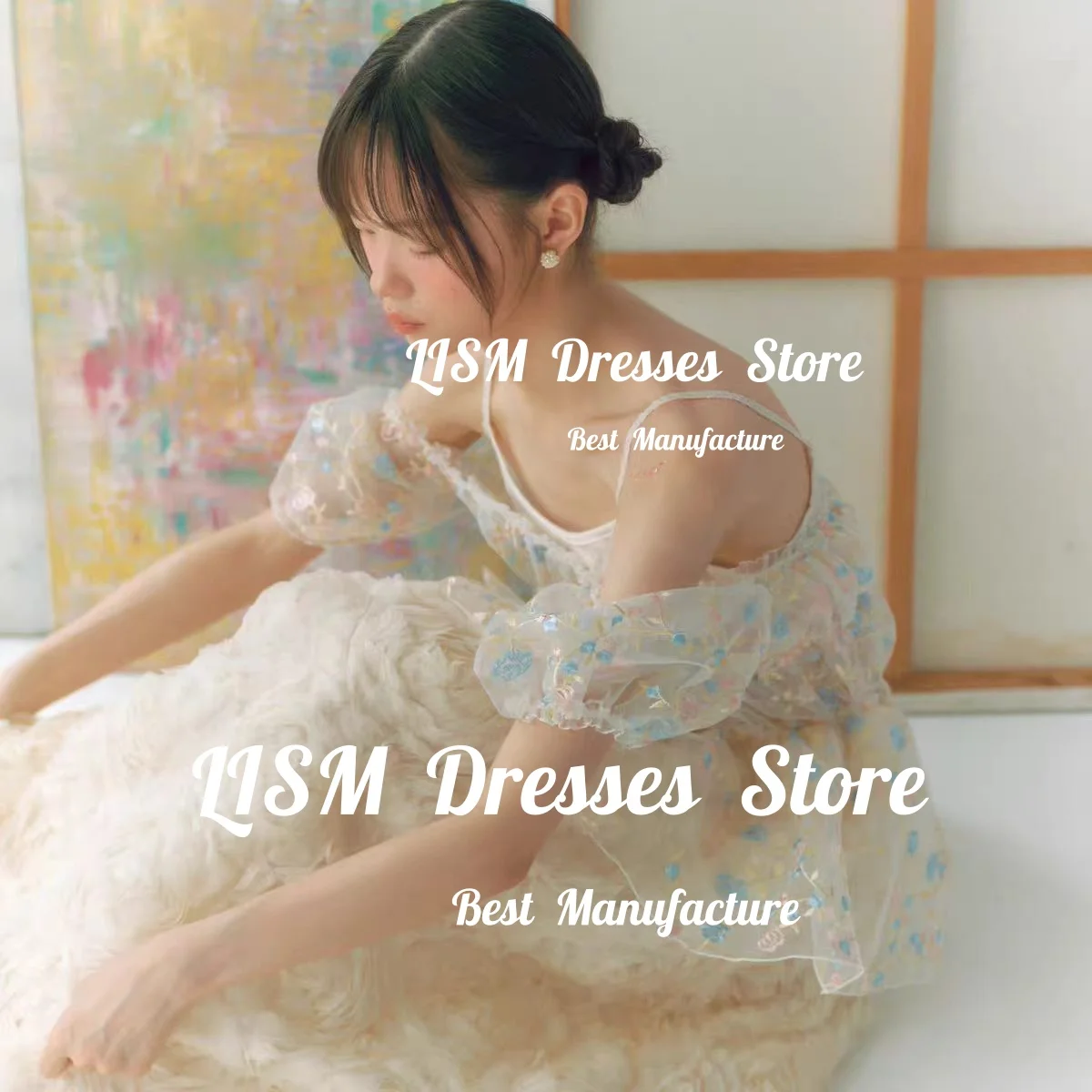 Lism Unique Ruched Wedding Dress Puff Sleeves Evening Dresses Korea Photo shoot Bridal Reception Gown Custom Made 2026 웨딩드레스