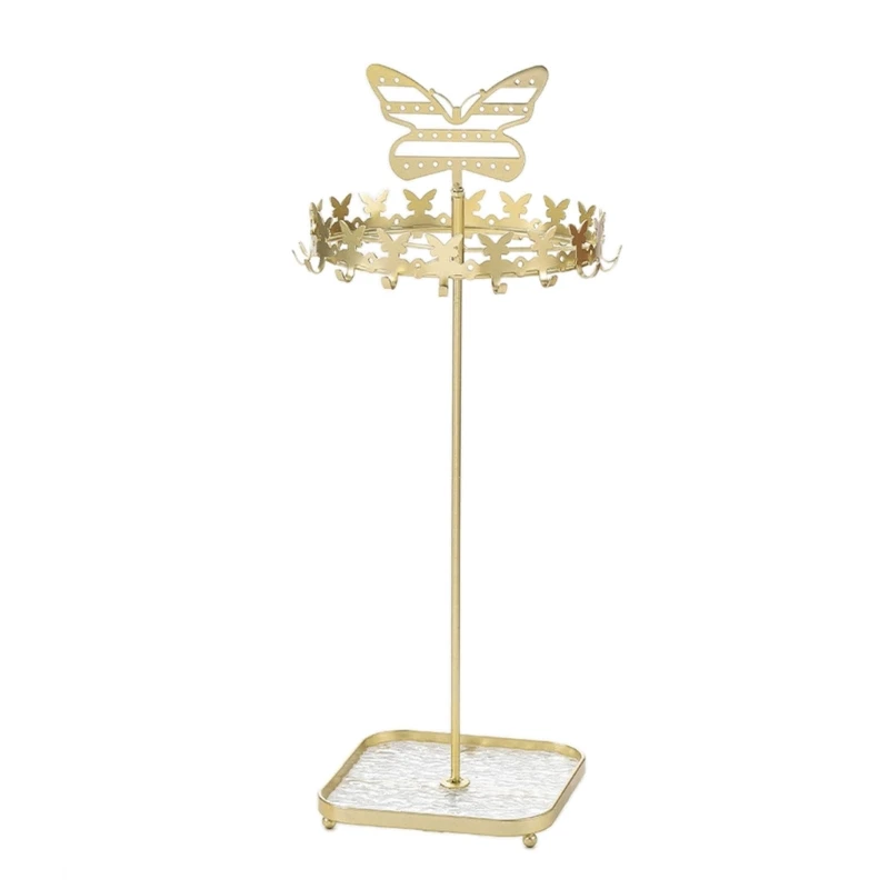 Metal Butterfly Necklace Holder Bracelet Display Stand Jewelry Tower Rack with Acrylic Tray Jewelry Tree Dropsale