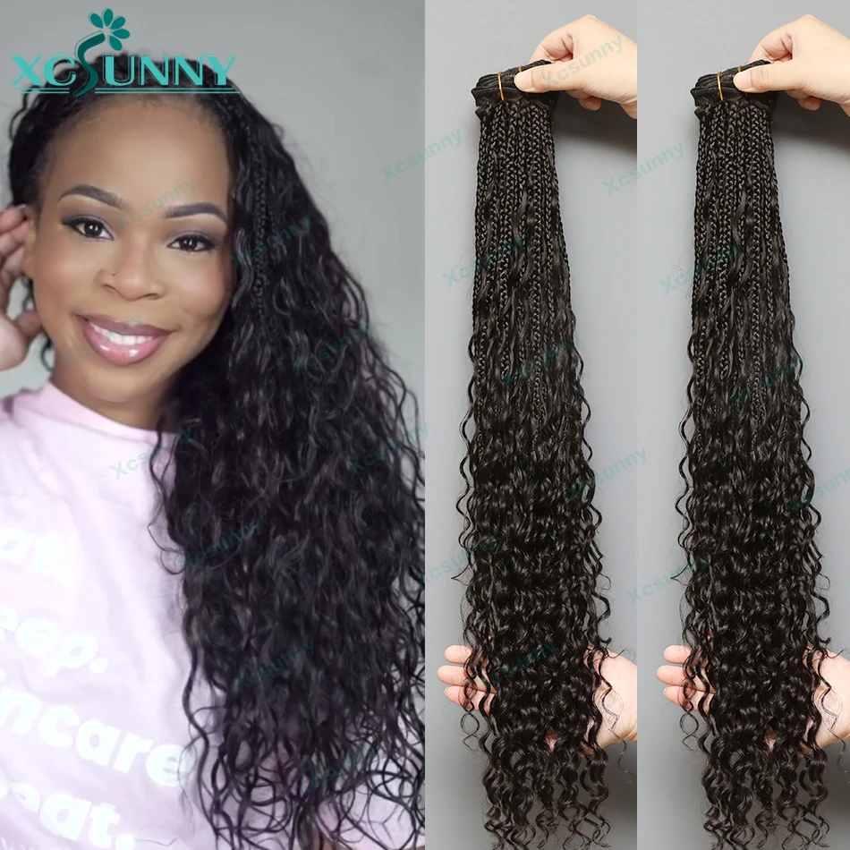 Water Wave Human Hair Bundles Braided Curly Hair 28inch Boho Box Braids Crochet Human Hair Extensions Curly For Black Women