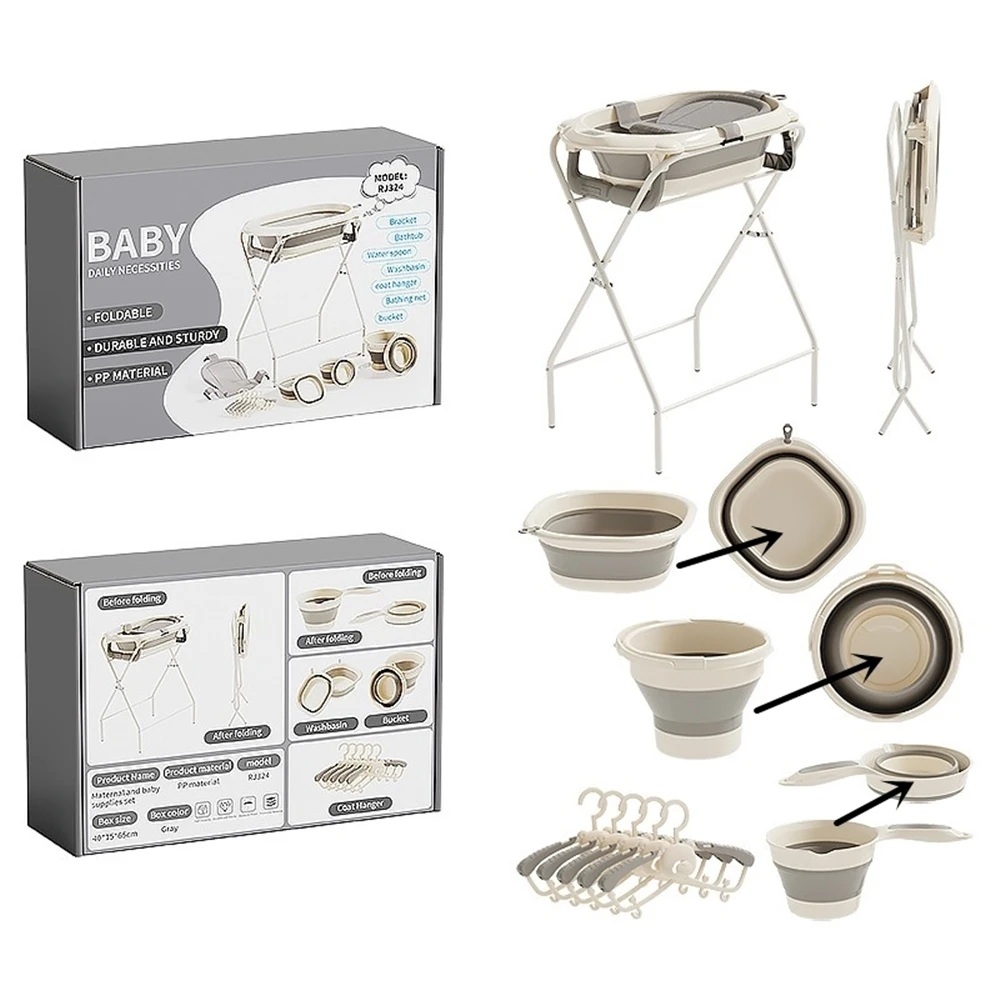 

Складная детская станция для ванной и набор принадлежностей для беременных — складная раковина/ведро + компактные вешалки, полипропилен без BPA