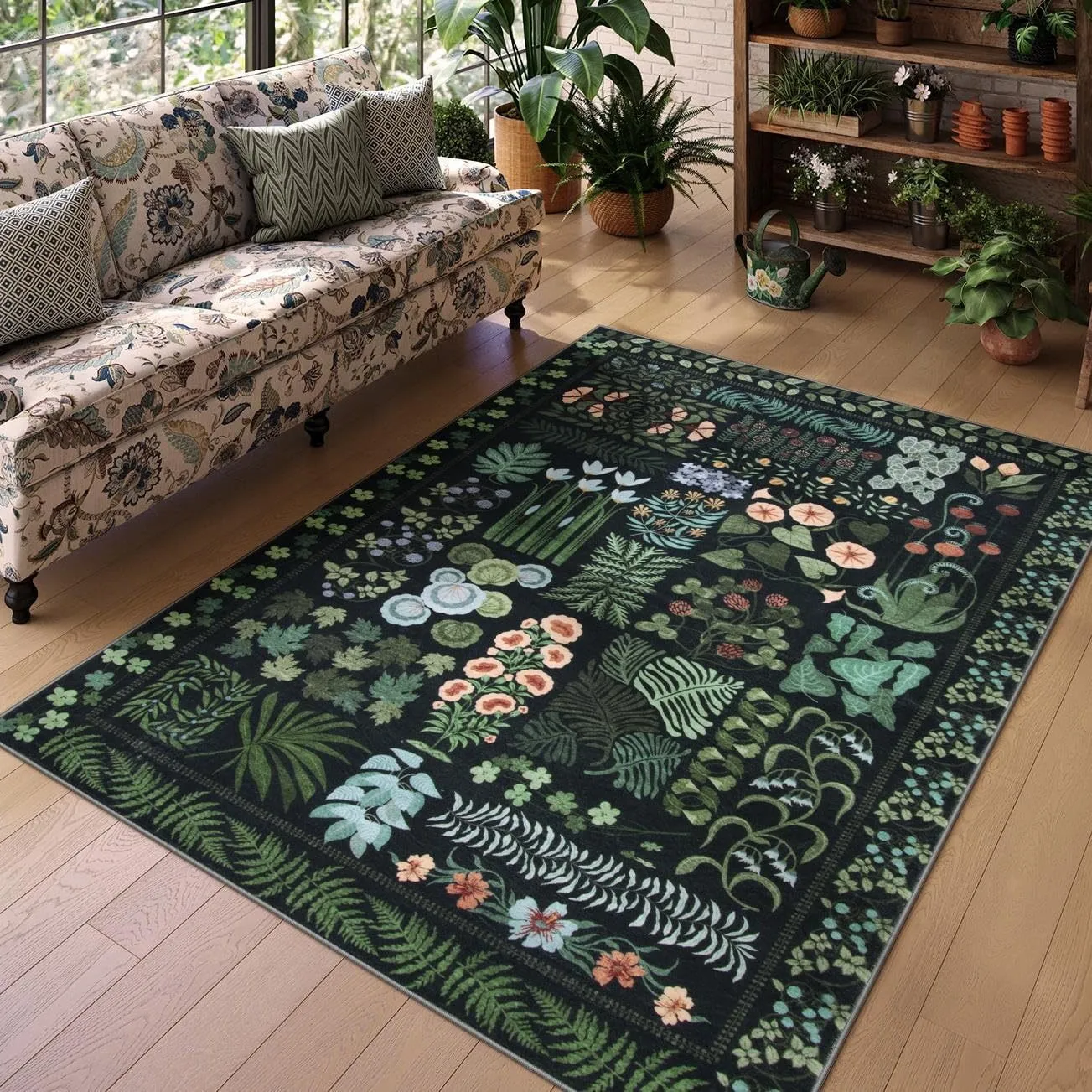 Green Carpet Living Room Non-slip Machine Washable Easy To Fold Floor Mat Floral Soft Bedroom Rugs Large Size Home Decor Mats