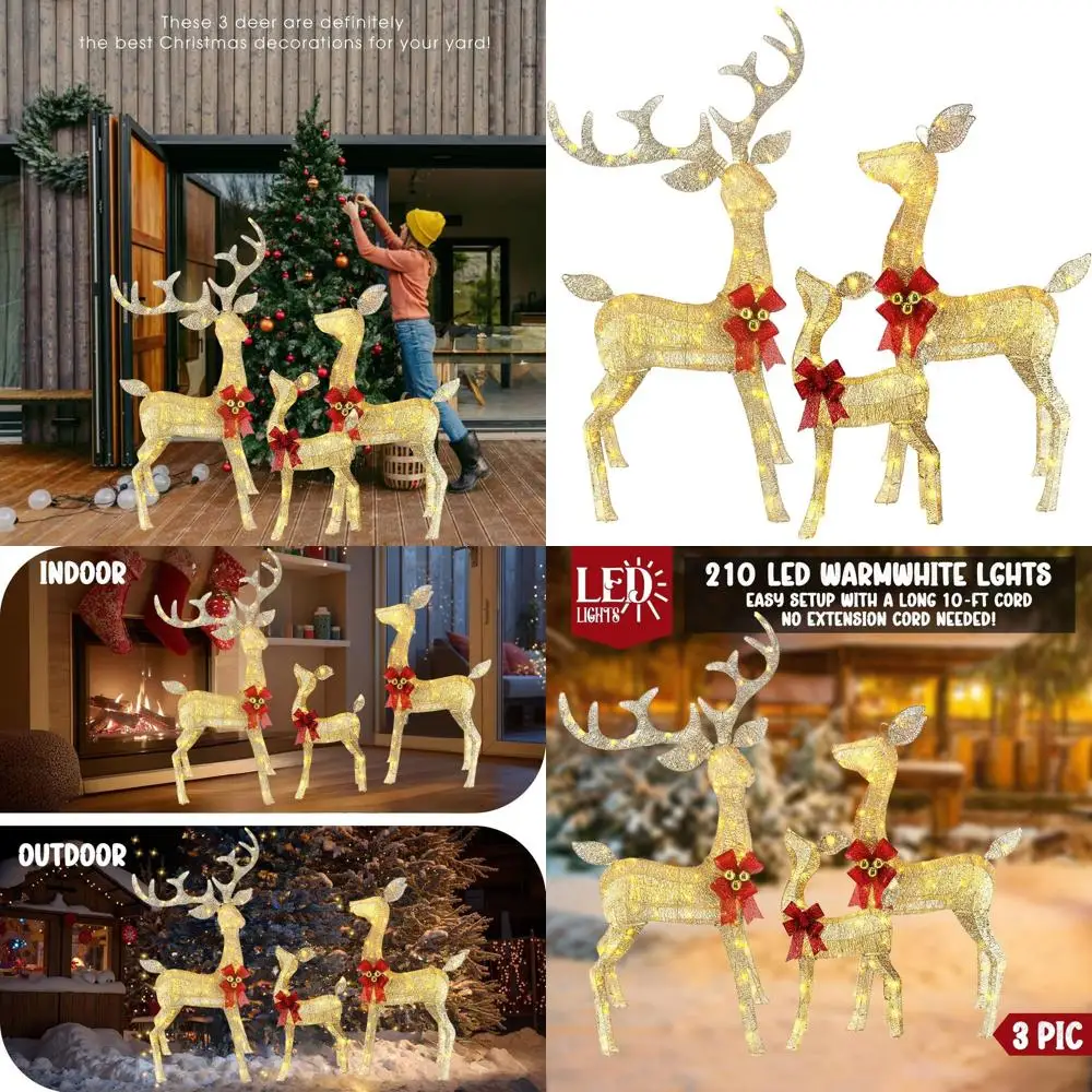

3 предмета, большие рождественские уличные украшения с оленями и 240 светодиодами для двора и дома