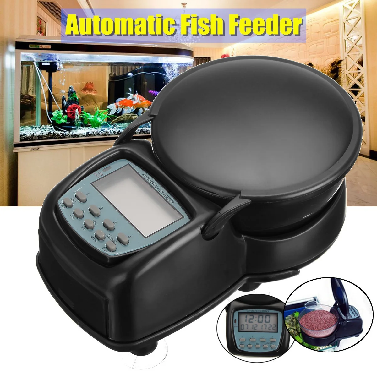 

Digital LCD Display Fish Feeder 50g-60g Aquarium Fish Tank Automatic Food Dispenser Timer Feeding Machine Aquatic Pet Supplies