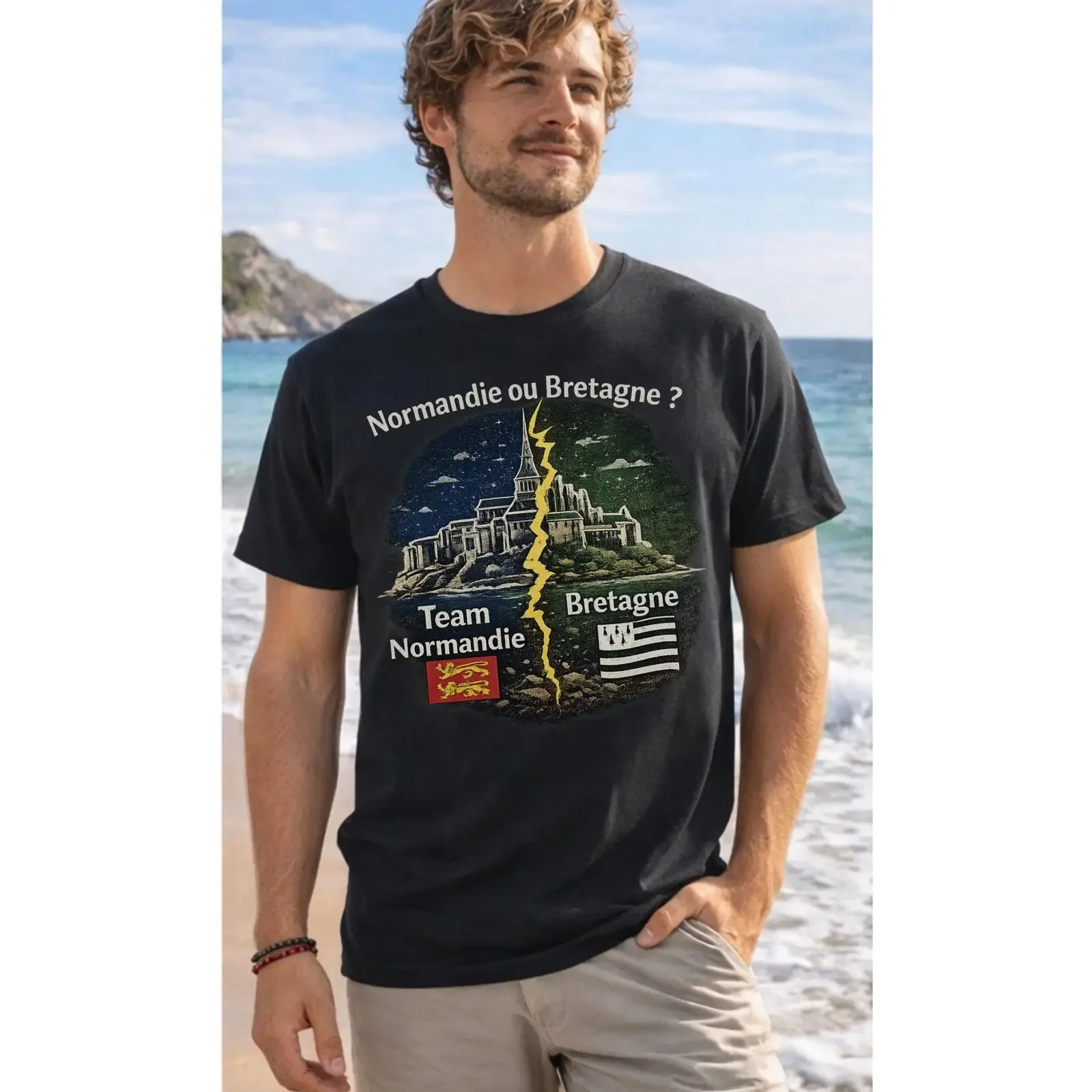 T shirt Mont Saint Michel Normandie ou Bretagne humour cadeau débat drôle France tee original vintage Washed fashion Unisex