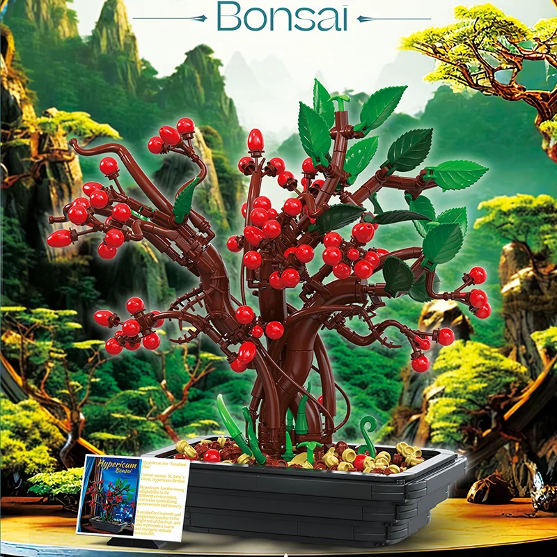879 Elementów Hypericum Bonsai Klocki Konstrukcyjne Doniczkowy Model Cegiełki Ozdoby na Biurko Zabawki Edukacyjne dla Dzieci Prezenty Świąteczne