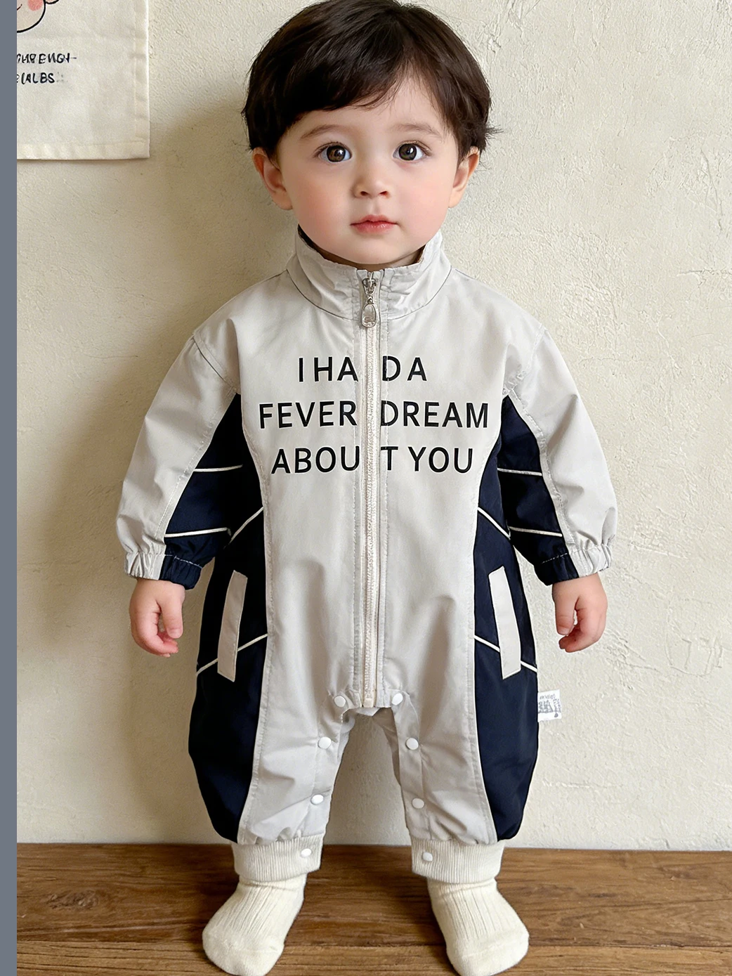 

Boys Spring Outfit One-Piece Windproof Jaet Haome Baby Outing Clothes Long Sve Zipper Closure Casual Comfortable Cotton