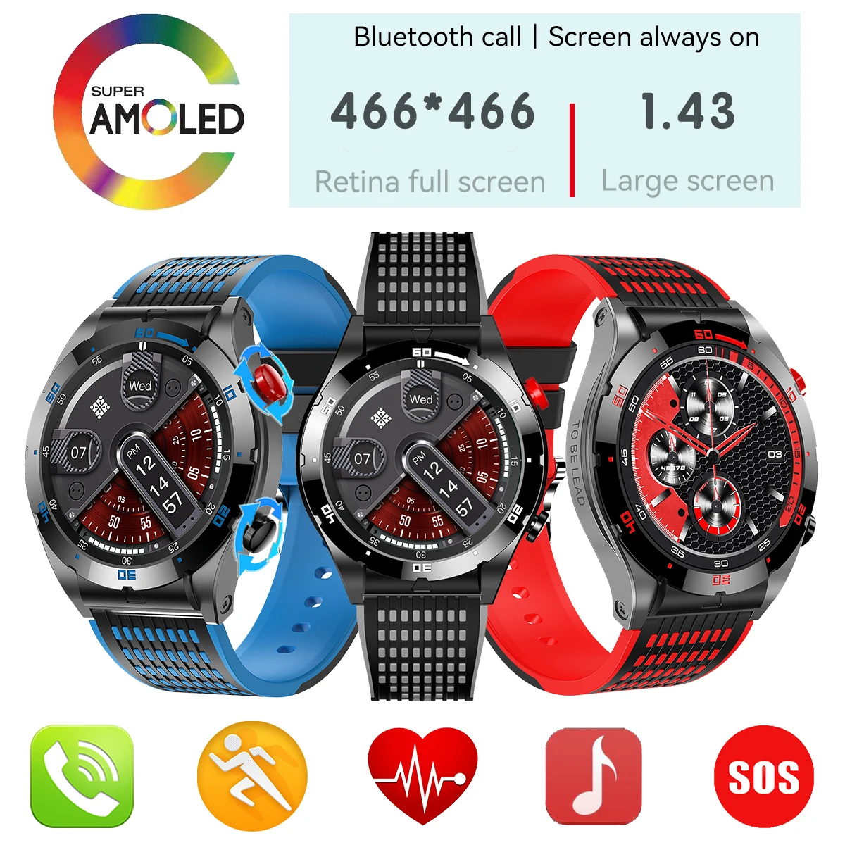 

AMOLED Smartwatch Men Women Voice Assistant Blue Tooth Call Sports Health Heartrate Blood Oxygen Monitoring Waterproof Music SOS