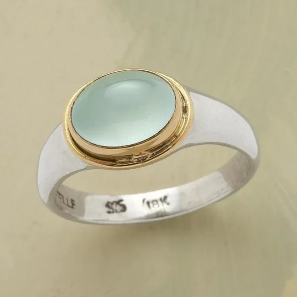 Vintage Gold-plated Bicolor Moonstone Ring Women Fashion Ring European American Style Ladies Popular