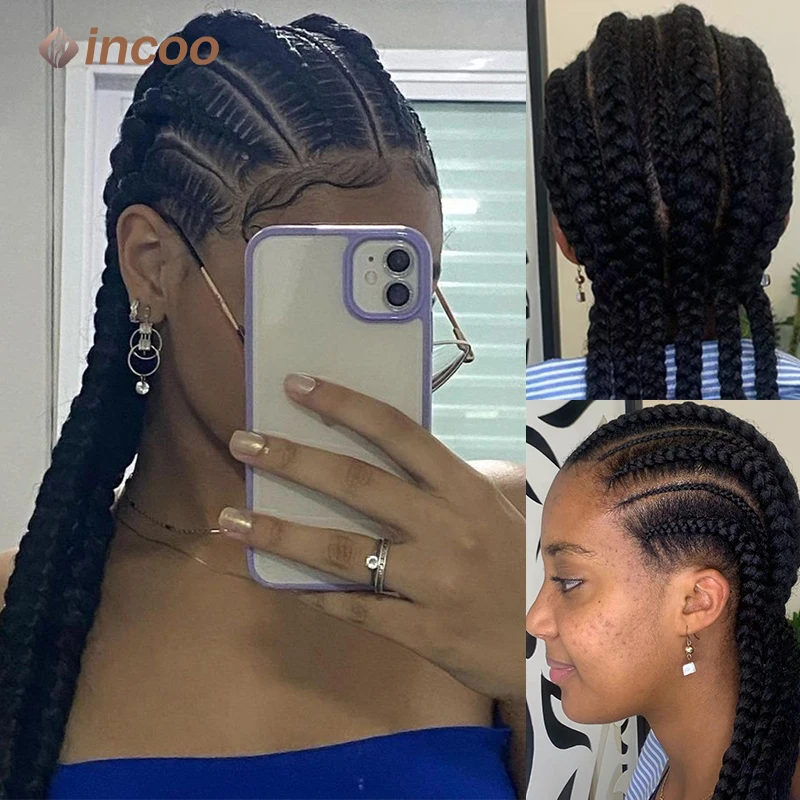 Incoo Synthetic Braided Wigs Double Dutch Cornrow Braids Full Lace Wigs Black Wig Women Goddess Hair Knotless Box Braiding