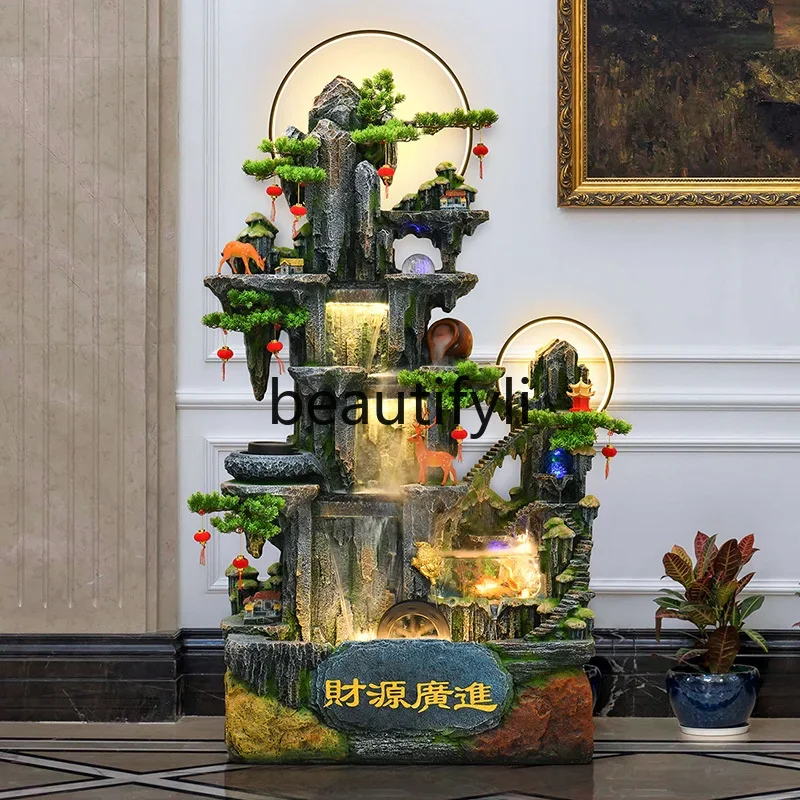 

Indoor living room Large rockery flowing water fountain ornament Fountain circulating water Floor fish tank Company opened