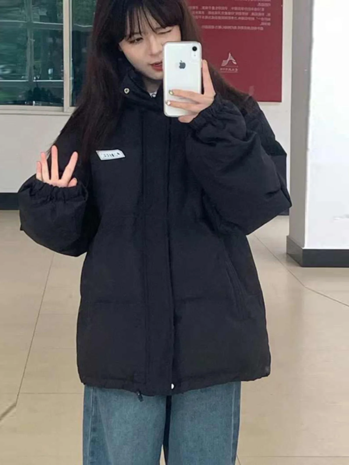 Bla down Jaet Women's 2024 New Sle Loose Student Cotton Coat Winter Clothes Bread Sle Coat Korean Version Straight Tube