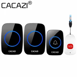 CACAZI 60 chimes,110db,5 volume Smart Home Wireless Pager Doorbell Old Man Emergency Alarm 80m Remote Call Bell US EU UK Plug