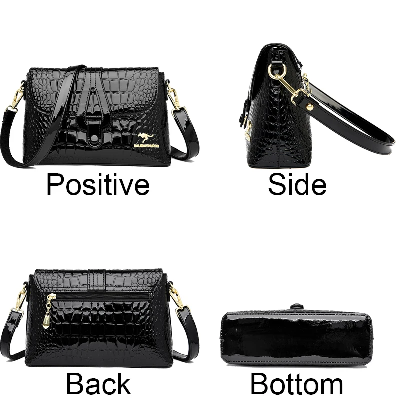 2023 Women Patent Leather Shoulder Bags Luxury Designer Large Capacity Crocodile Stripe Crossbody Bag High Quality Messenger Bag