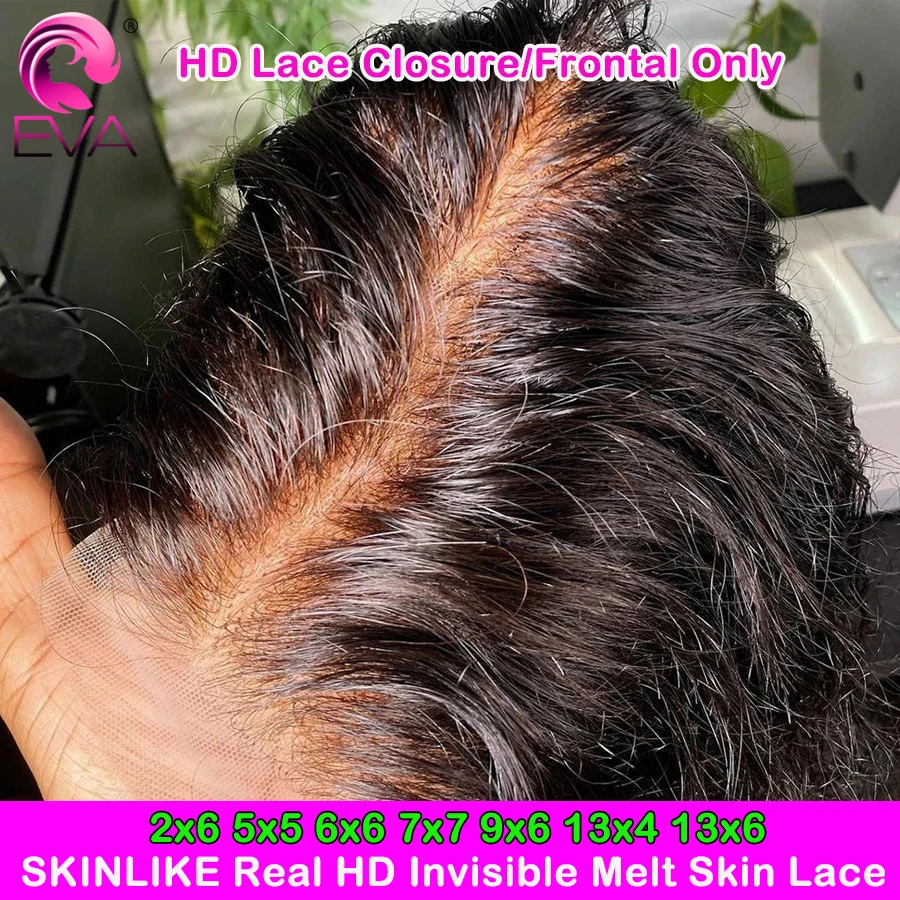 Eva Hair Real HD Lace Frontal Only Full 13x6 13x4 Invisible Melt Skin Lace 5x5 6x6 7x7 HD Closure Human Hair Body Wave&Straight image 2