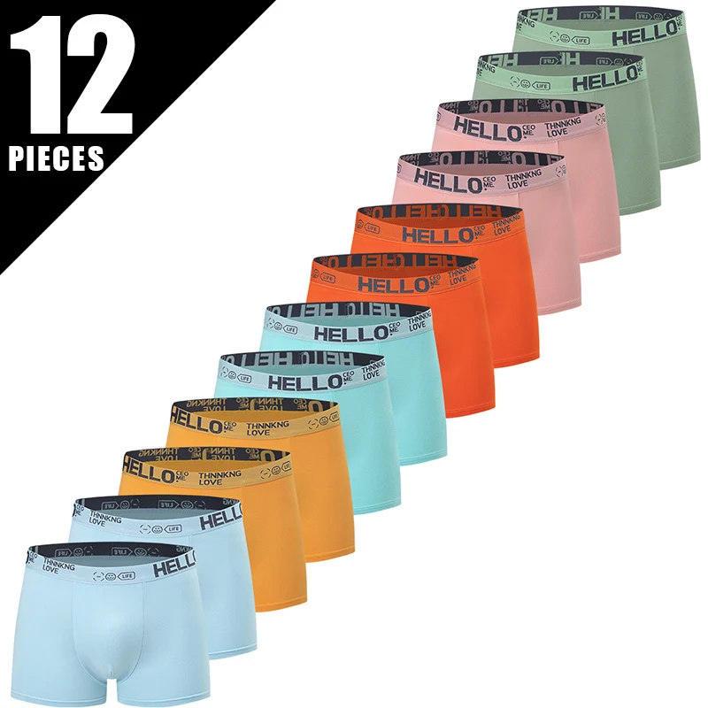 6/8/12 Piece Men's Multi Color Mix and Match Casual Fashion Hello Underwear Youth Large Comfortable Sports Flat Pants Shorts