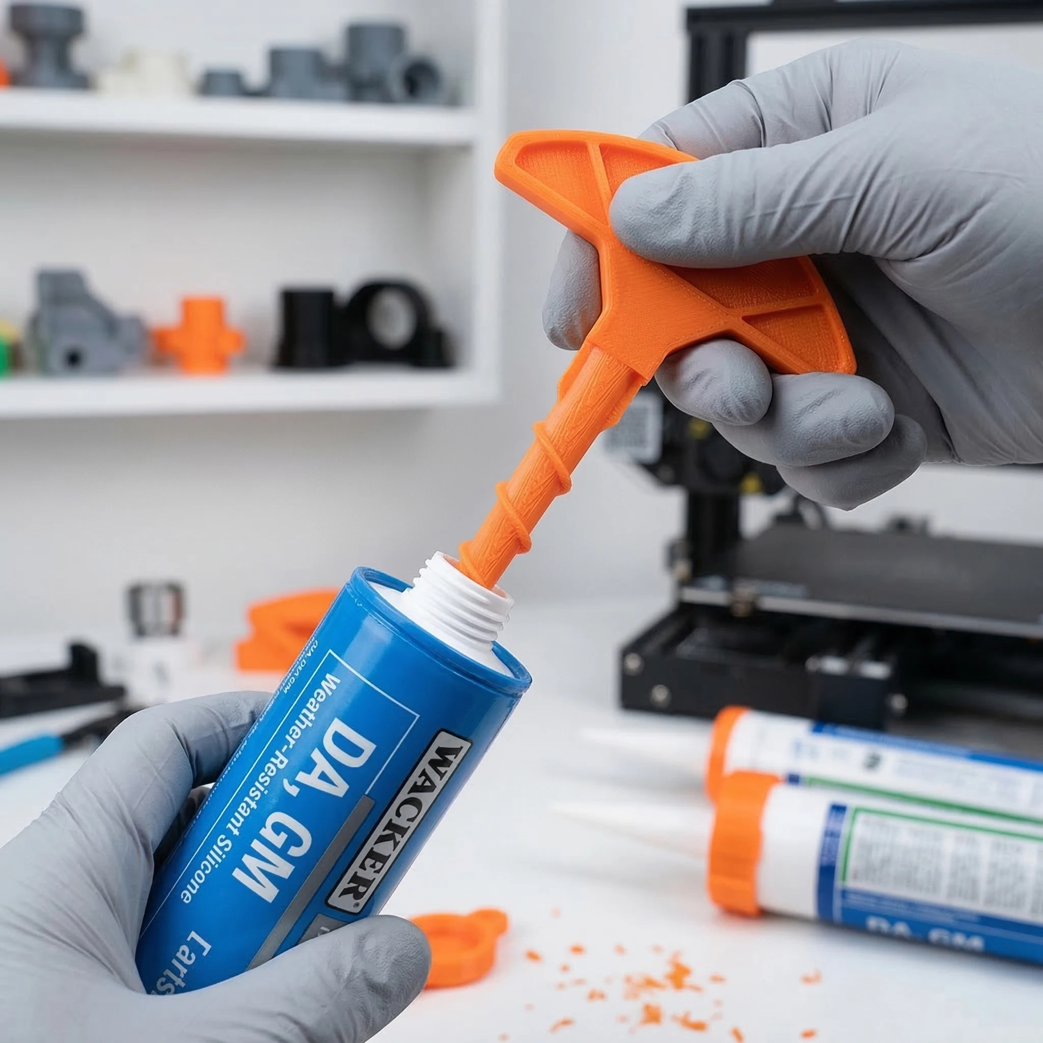 Silicone seal cap and seal gun nozzle removal tool silicone seal cap used for open core tubes to prevent rapid drying