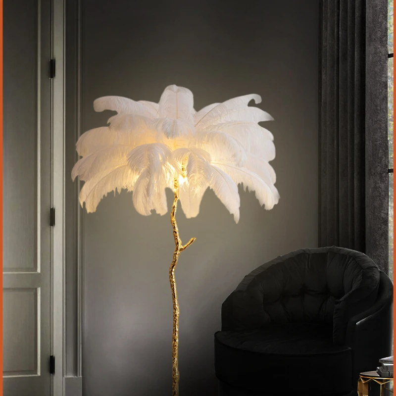 

Nordic luxury feather floor lamp all copper living room bedroom ostrich online celebrity wind live room decorative upright table