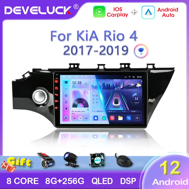 2 Din Android 12 Car Radio For Kia Rio 4 2017-2019 Multimedia Video Player Navigation GPS IPS Stereo Screen Carplay RDS 4G Wifi