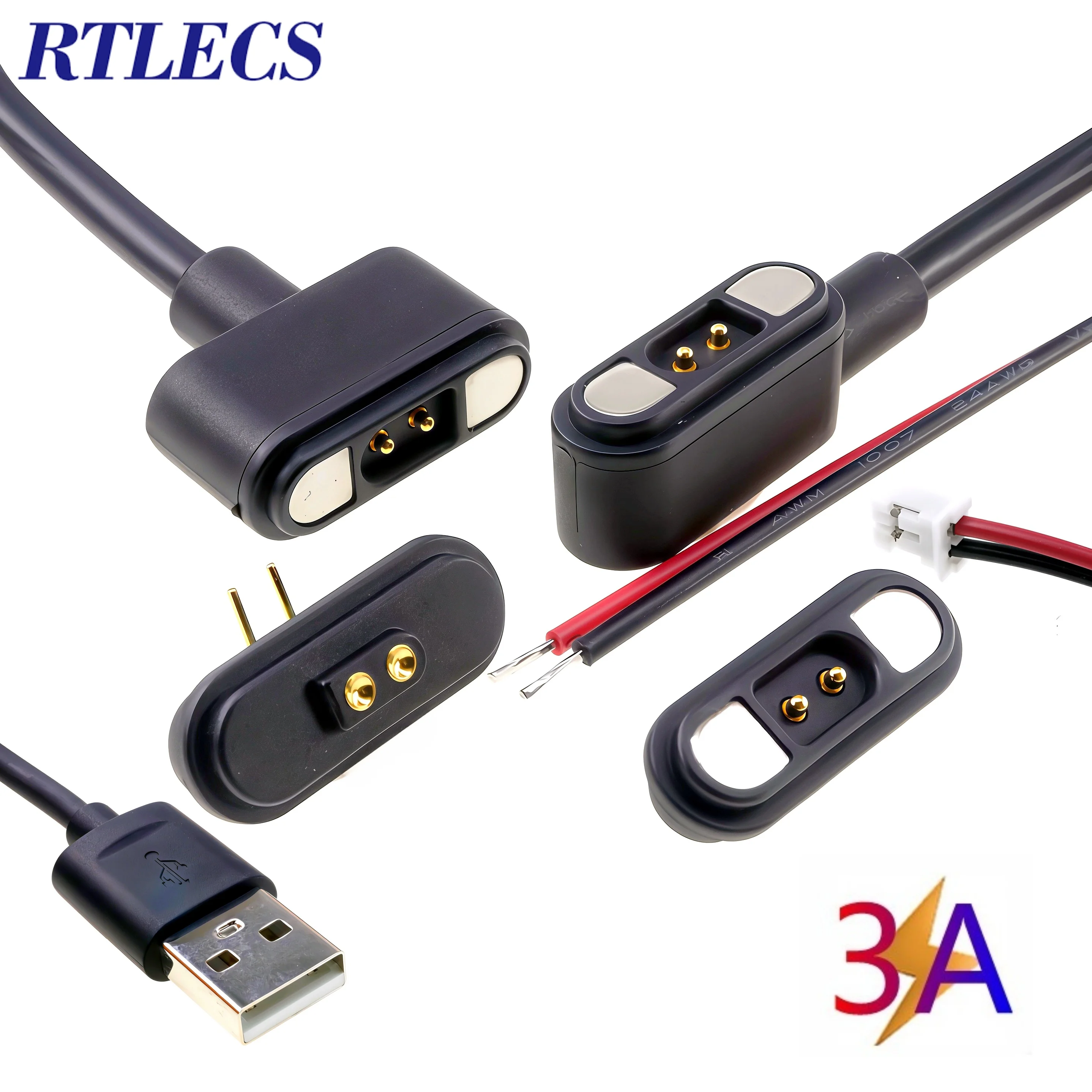 1 Set Magnetic Pogo Pin Stecker 2 Pin Starke Kraft Weiblichen Pitch 2,8mm Pad Wasserdicht USB Kabel Adapter 3A hohe Strom – Detail 1