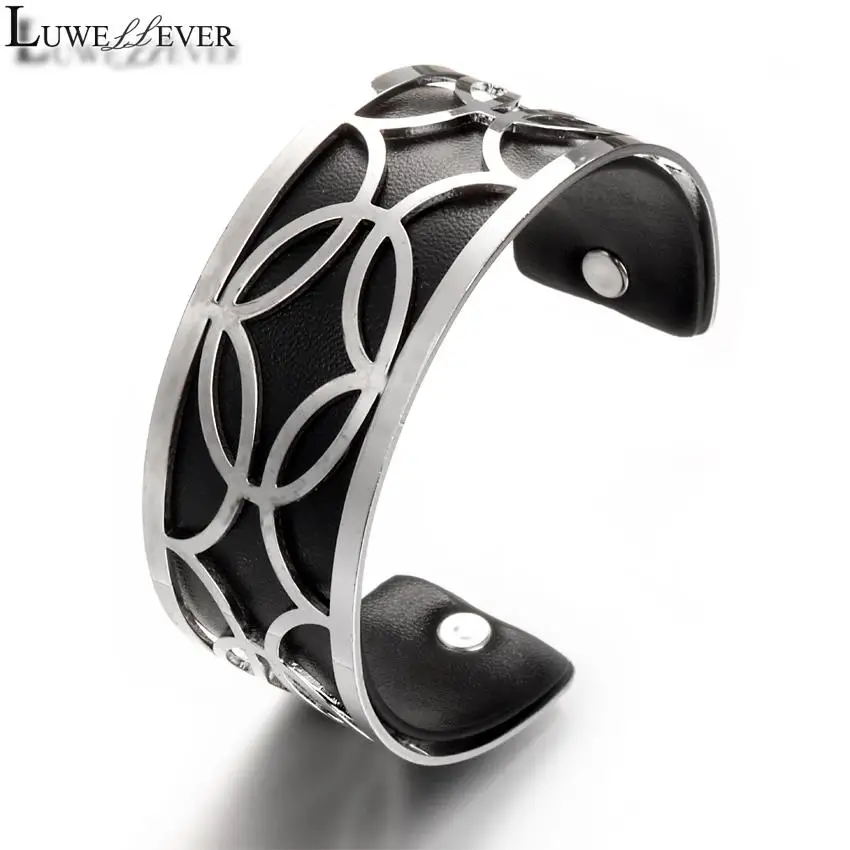 Adjustable Hollow Out Big 032 Arm Cuff Armlet Armband Pu Leather Metal Bangle Bracelet Charm Jewelry For Women Gift