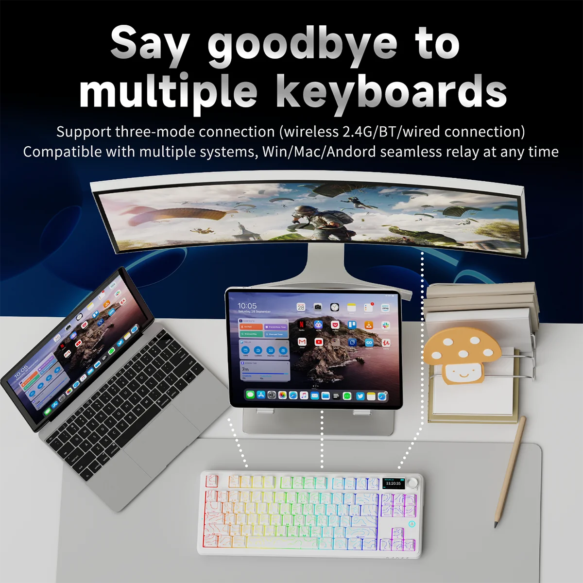 لوحة مفاتيح ميكانيكية جديدة AJAZZ AK870 V2 2.4g BT اتصال لاسلكي ديناميكي RGB مع وحدة عرض TFT مخصصة هدية لوحة المفاتيح #4