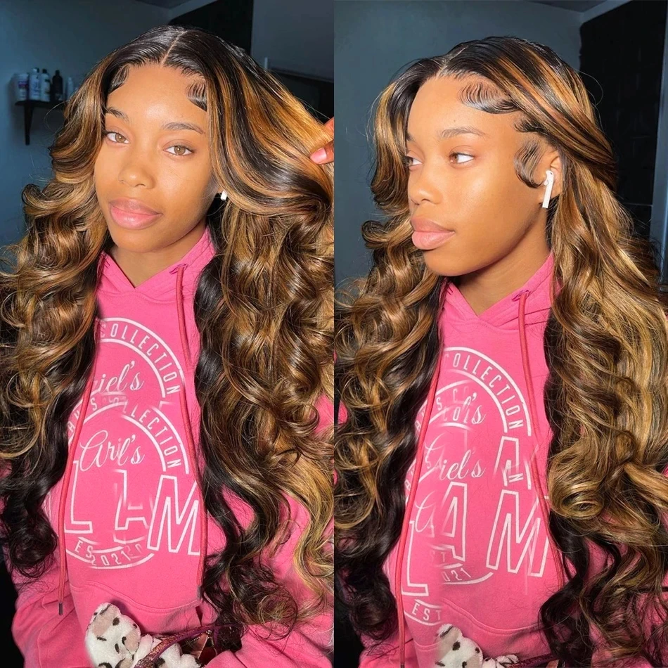 13X6 HD Lace Front Wig 4/27 High Gloss Wig Body Wave Glueless 4X4 Lace closure Wig Women Human Hair Loose Wave Virgin Brazilian