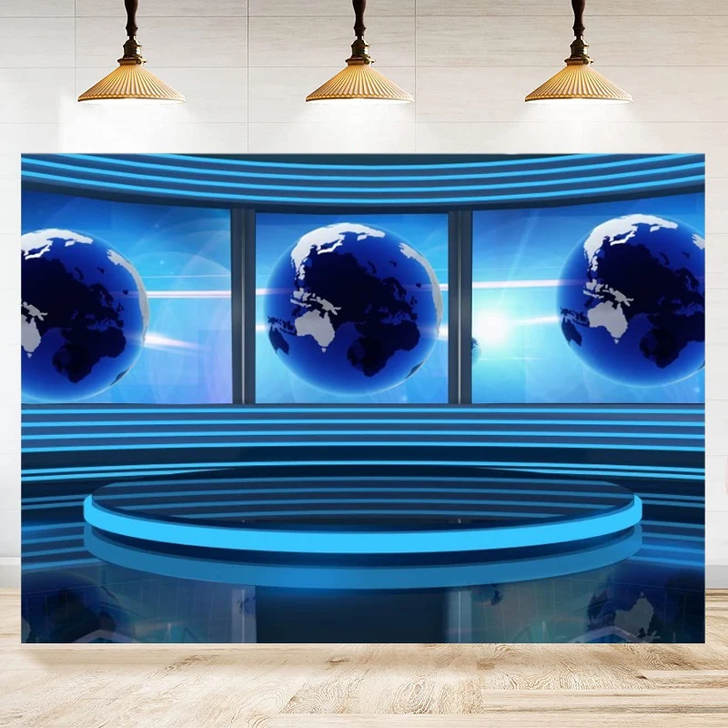 Studio TV Backdrop Interior Broadcasting Photography Backdrop For Global News Reportage Screen Conference Photo Background