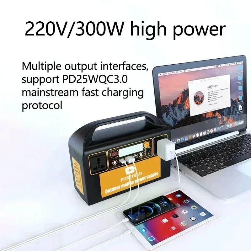 90Ah 300W Portable Power Station Supply 110/220V Solar Generator Outdoor Camping Emergency Auxiliary Battery Pack Power Bank