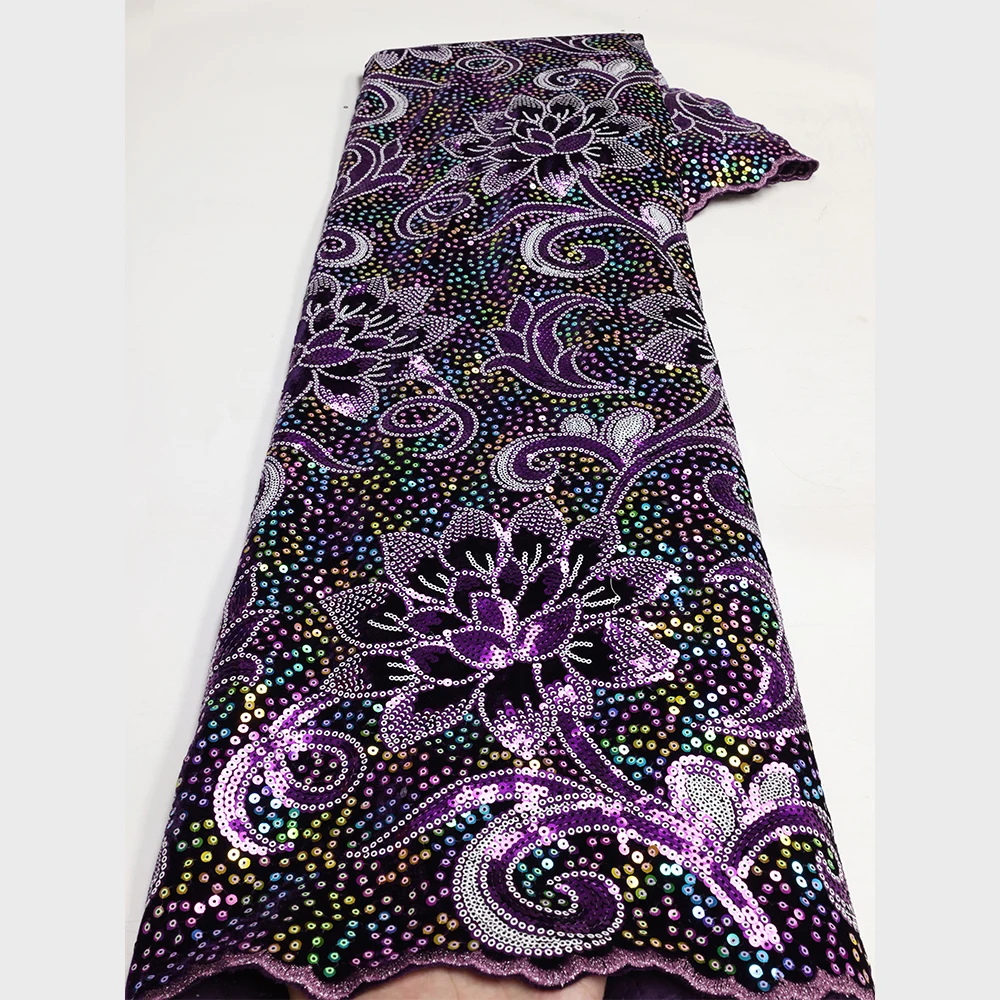 Tela de encaje de terciopelo africano para mujer, materiales de encaje nigeriano bordado de lentejuelas para fiesta, alta calidad, venta al por