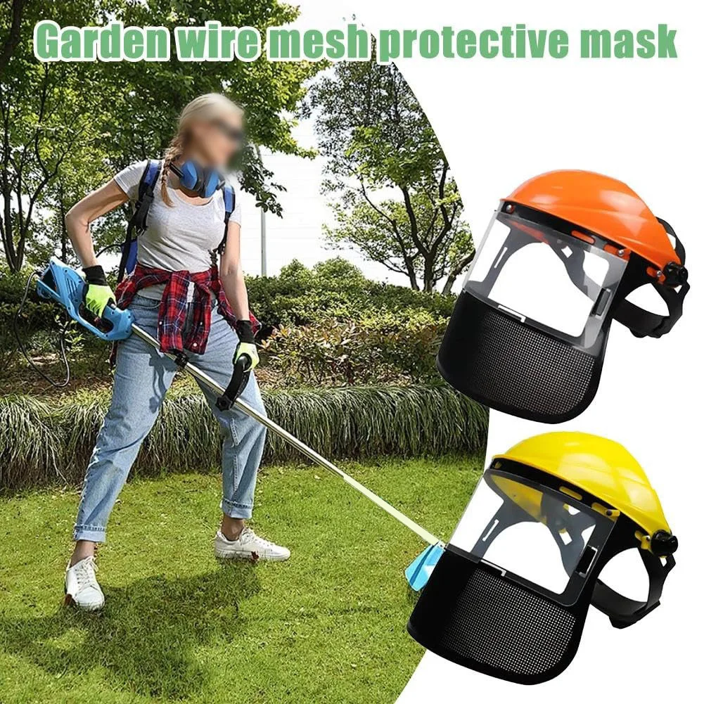 Adjustable Safety Helmet Hat Lawn Mower Horticultural Wire Mesh Protective Cover Garden Grass Trimmer Protective Mask Shield