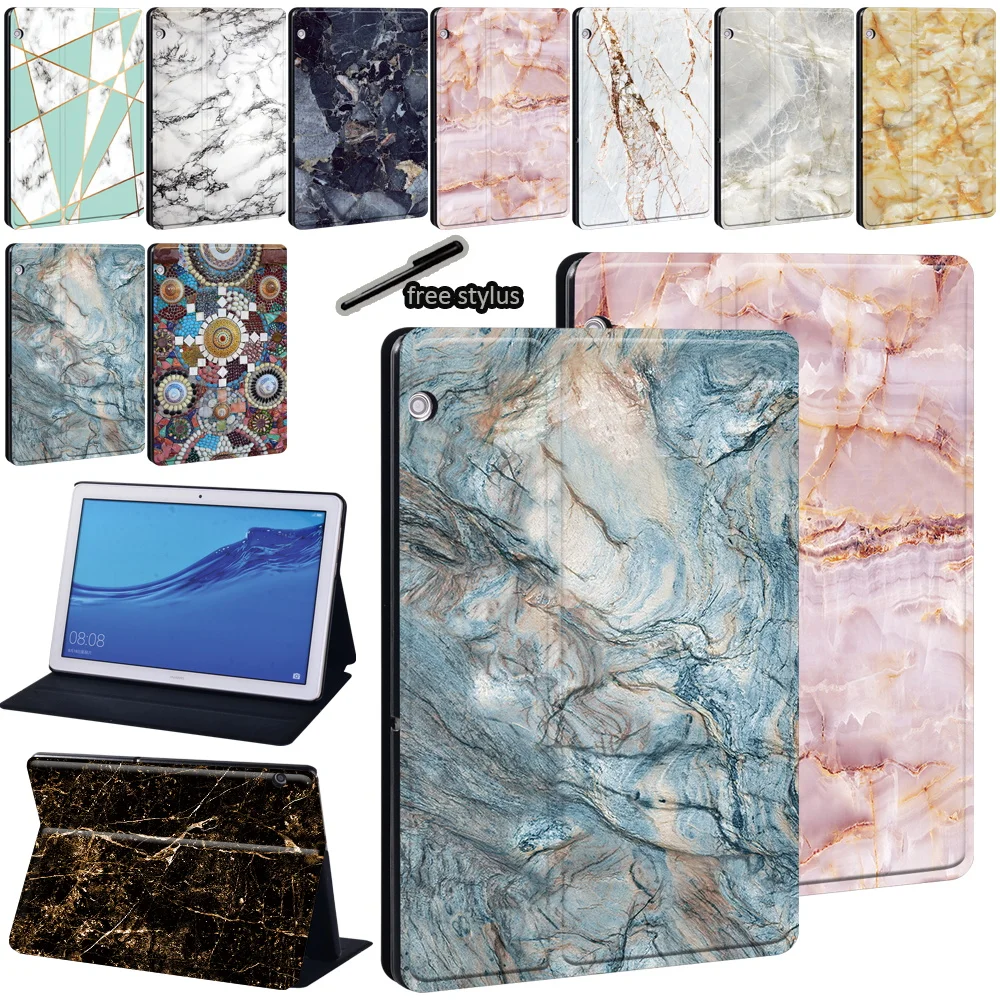 

Tablet Case for Huawei MediaPad M5 Lite 10.1/M5 10.8/M5 Lite 8/T3 8.0/T3 10 9.6/T5 10 10.1 Marble Print PU Leather Stand Cover