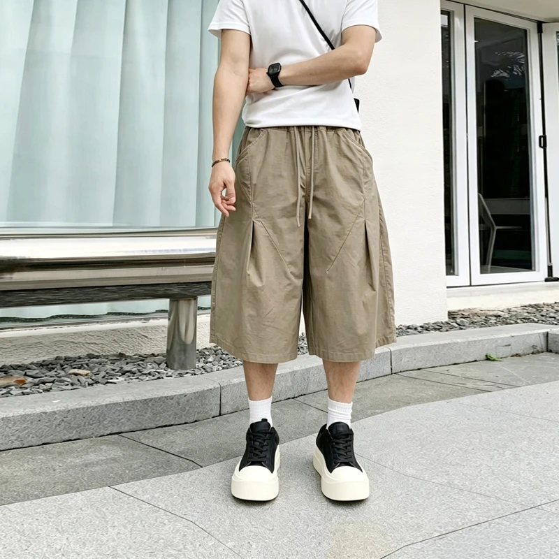 2026 Summer New Style Men's Wide-leg Washed Cotton Casual Seven-Piece Pants