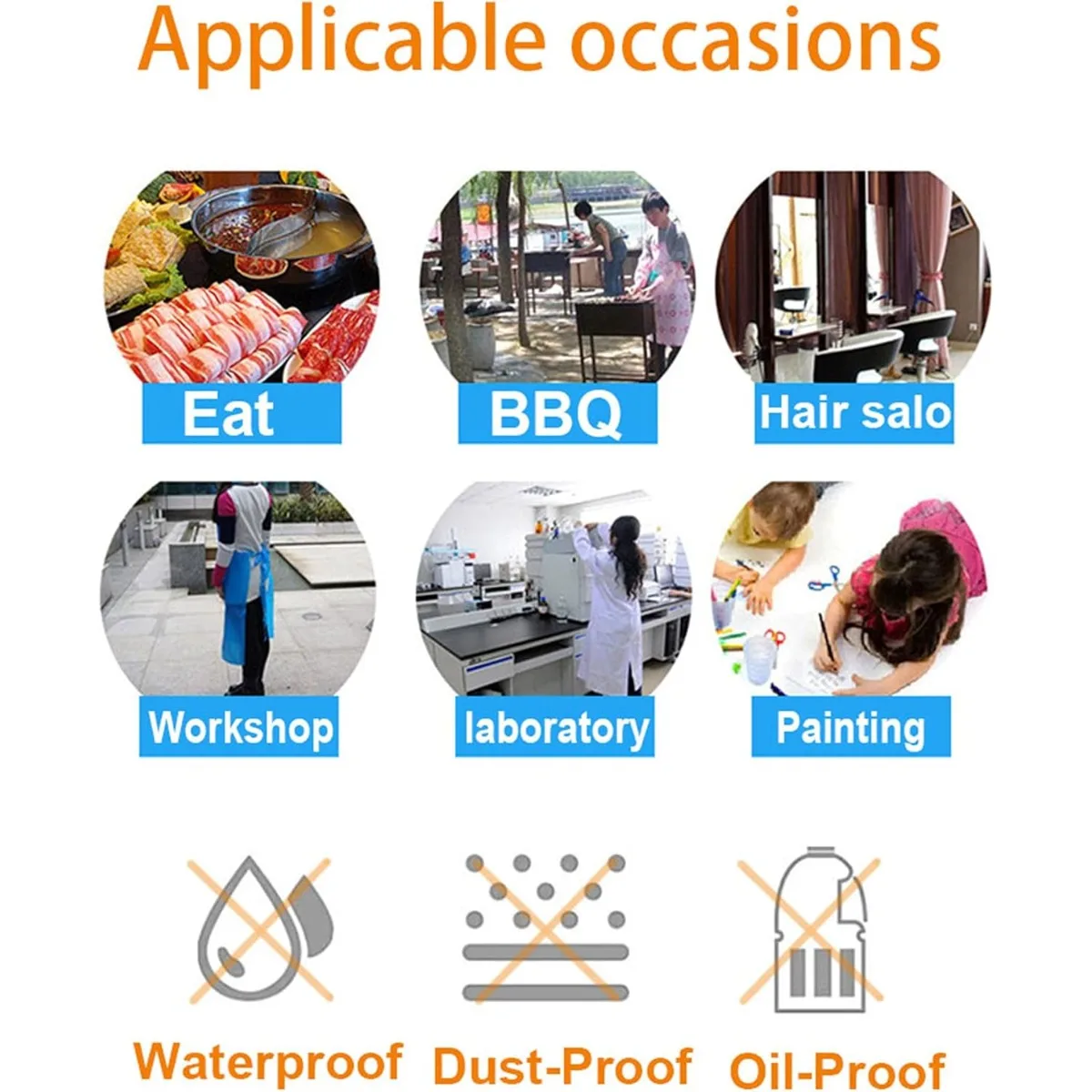 50/100Count Disposable Aprons Plastic apron for Painting Party, Cooking, Housework, Picnic etc.