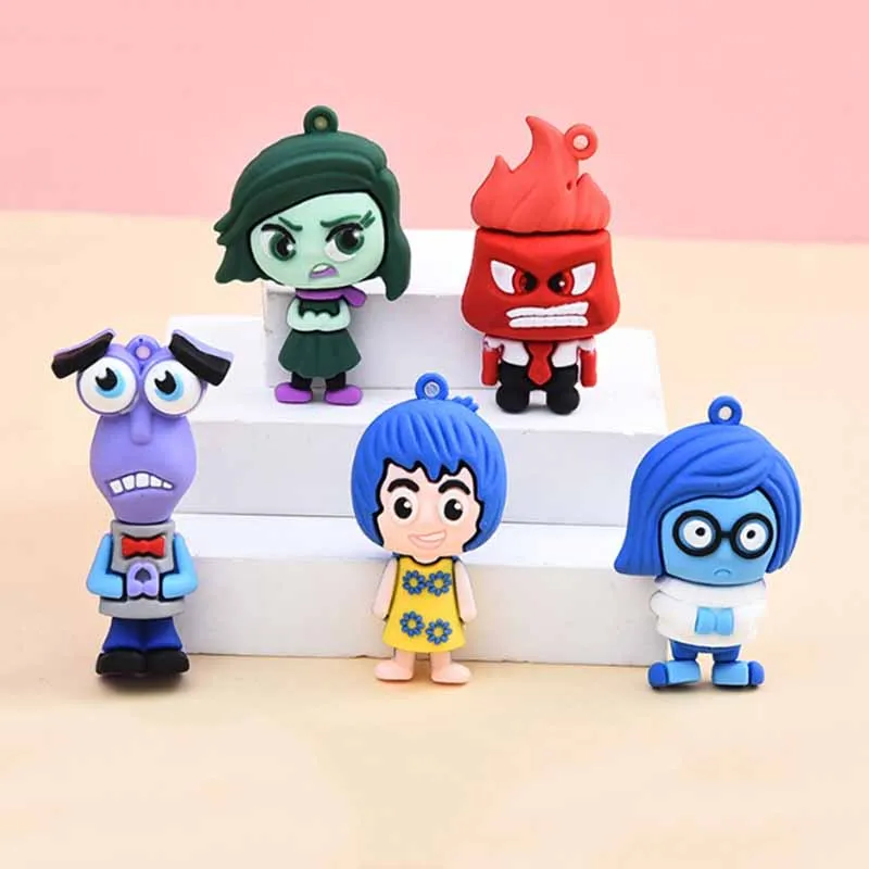 MINISO Disney Anime Inside Out 3D Doll Mind Wars Sad Emotions Kawaii Action Figure Model Toy Men\'s Car Key Pendant Accessories