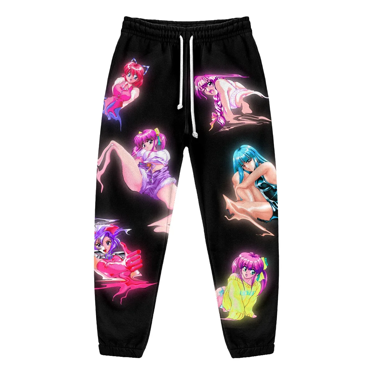2026 Unisex Retro Anime Girl Collage Joggers – Cartoon Character Drawstring Sweatpants (Y2K Harajuku Streetwear)