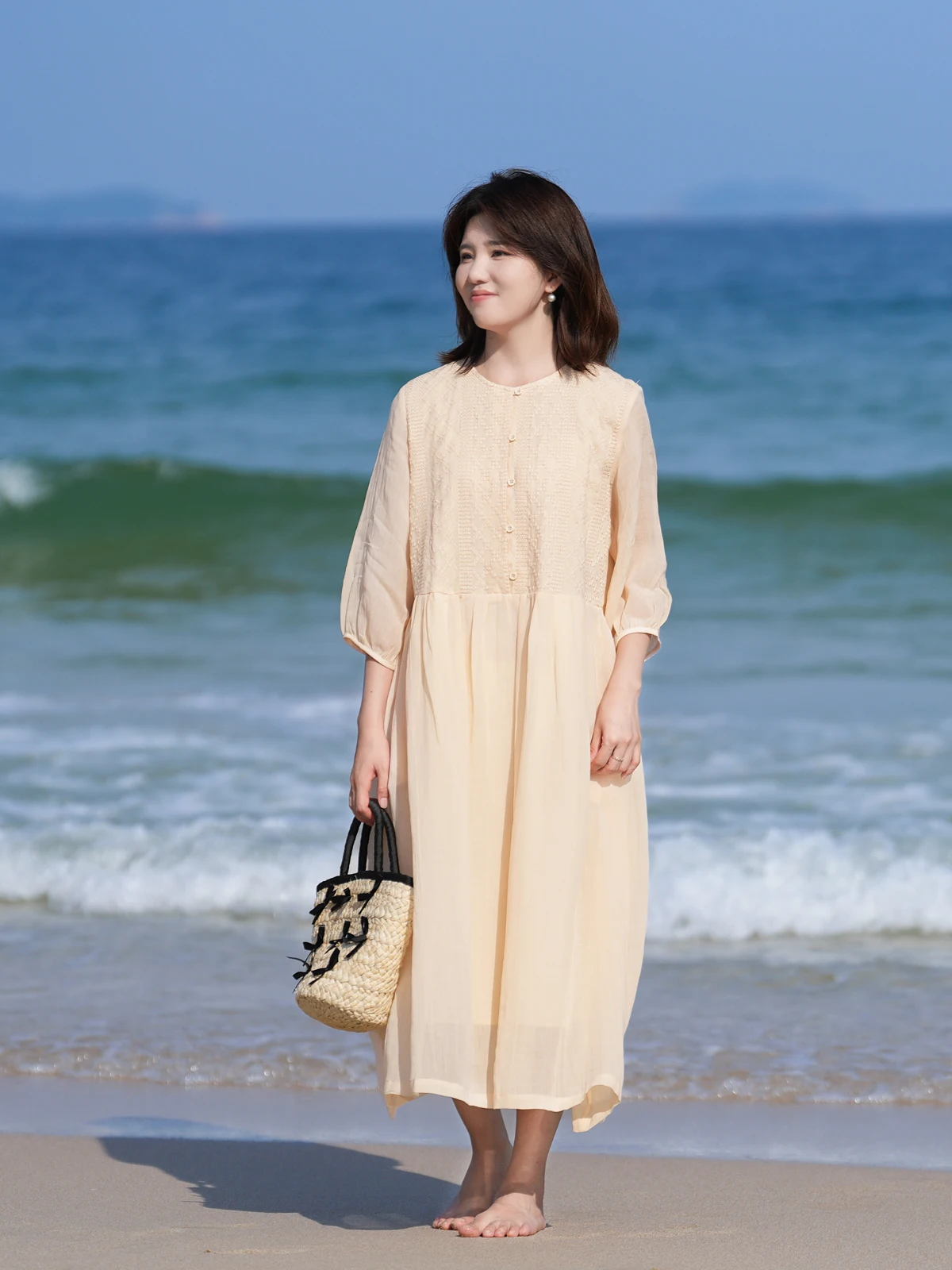 كتان فني دكتور مع فقاعات Sves ناعمة ومريحة لموسم الصيف f Sve A-Line Silhouette Commute Sle