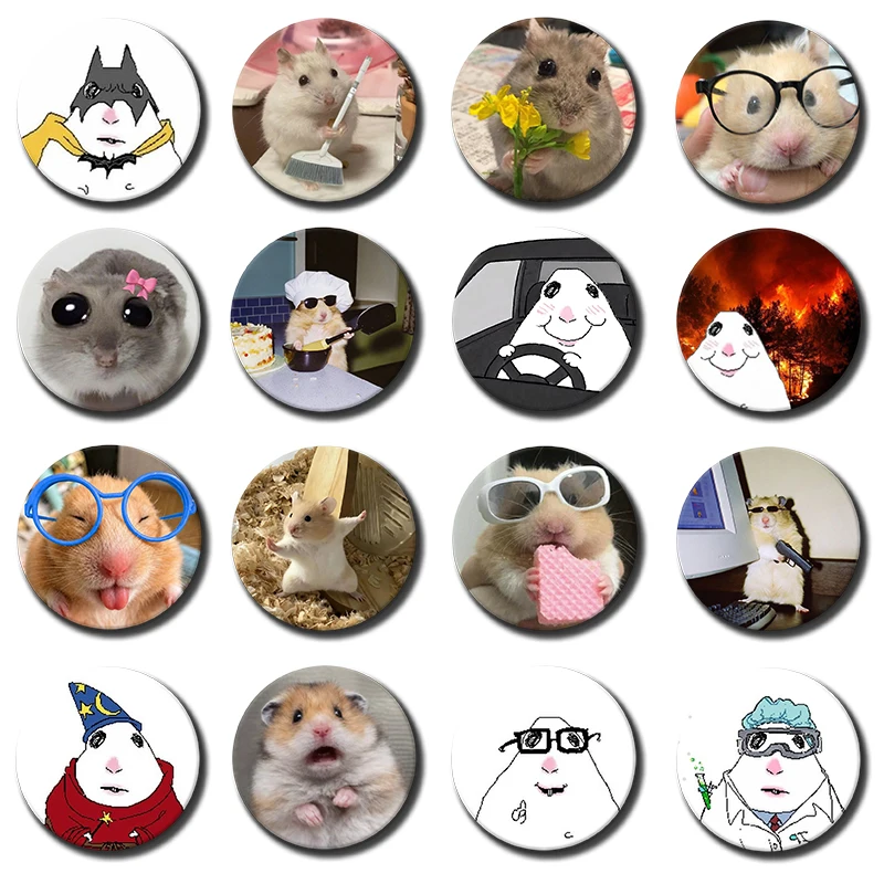 Creative Funny Hamster Meme Enamel Pins Cute Cartoon Animal Badges Handmade Round Brooch for Clothes