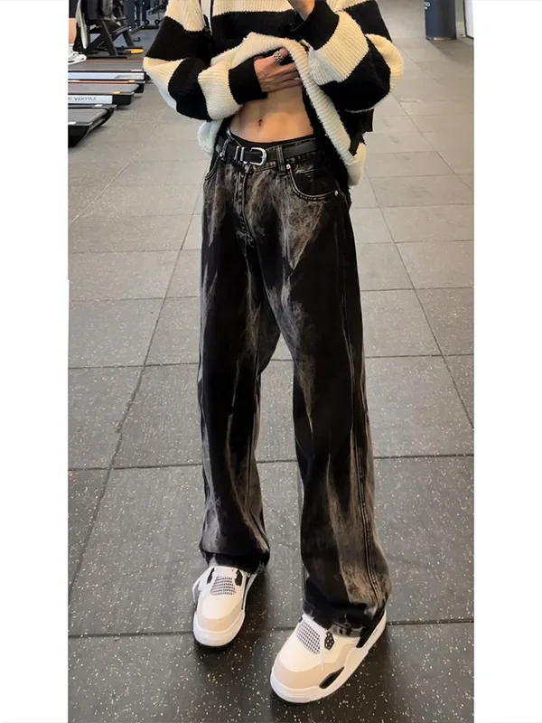 

American High Street Men's Design Sense Tie Dye Haome Straight Leg Summer Thin Couple Flared Wide Leg Jeans Casual Loose Fit